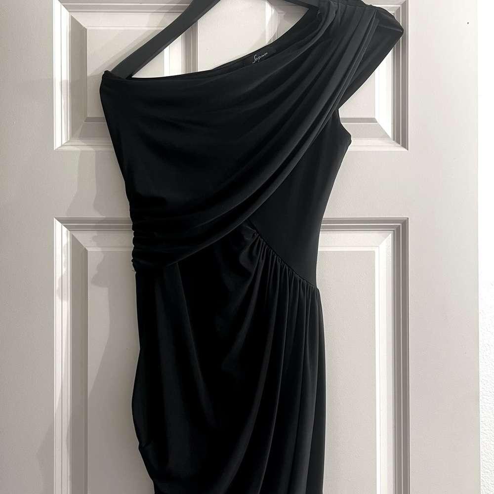 Soprano One Shoulder Black Draped Dress | Size Small